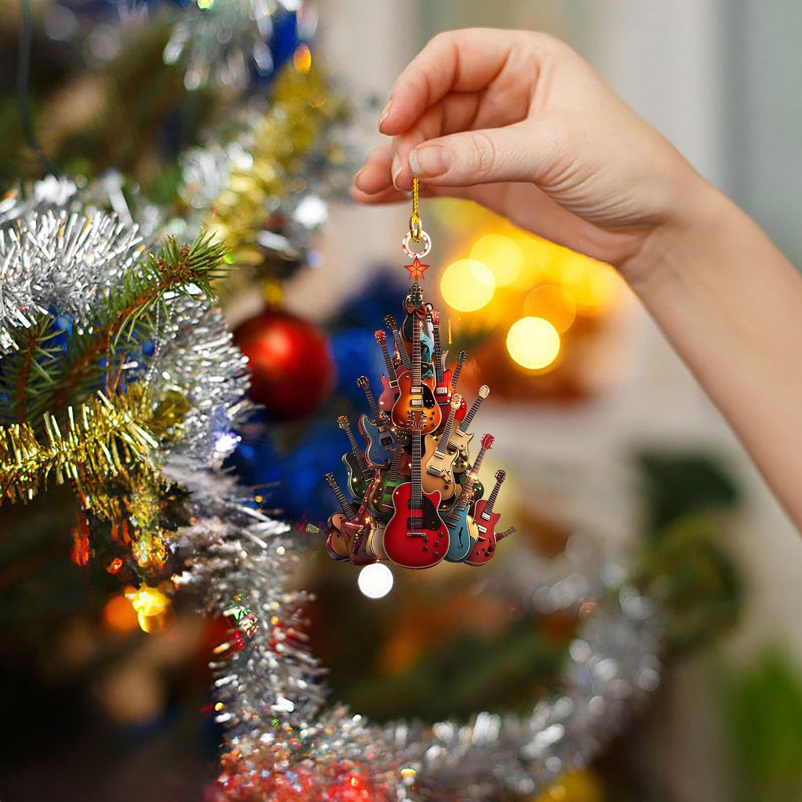 Rockin Around The Guitar Christmas Tree Ornament Xmas Party Decorations