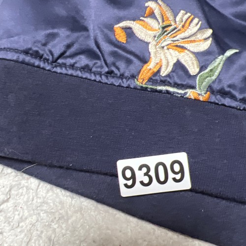 Aqua Womens Jacket Large Navy Embroidered Floral Bomber Satin Jacket Crop - Picture 11 of 11