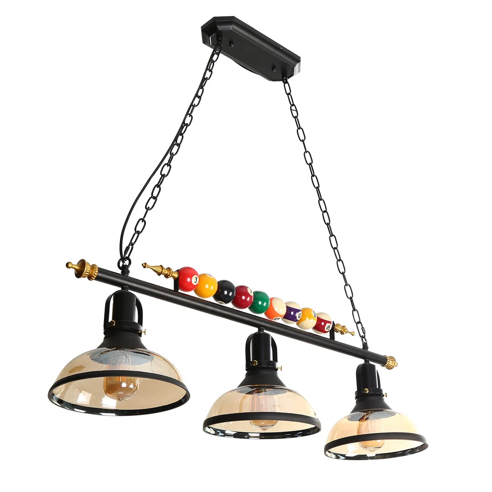 3 Light Hanging Pool Table Light Billiard Table Light Pendant Lamp Glass Shade - Image 3 of 4