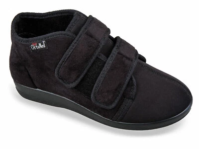 OrtoMed Klettschuhe Schwarz Senioren Schuhe Hausschuhe lose Einlage Weite H