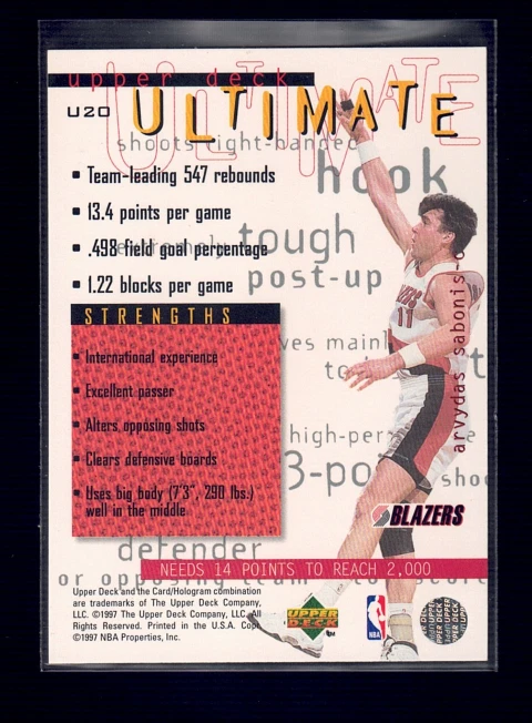 1997-98 Upper Deck #U20 Arvydas Sabonis Ultimate - Image 2 of 2