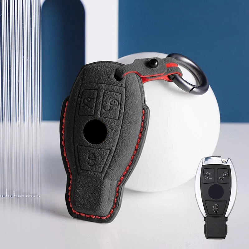 Suede Leather Car Key Fob Case Cover For Mercedes Benz A B C E S G SL SLK Viano — 第 3/4 张图片