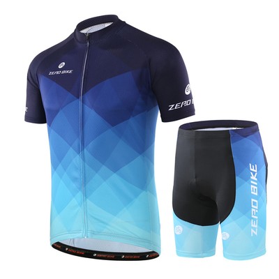 ZEROBIKE Herren Atmungsaktiv Sport Jersey Fahrradtrikot & Radhosen Kurzarm Blau
