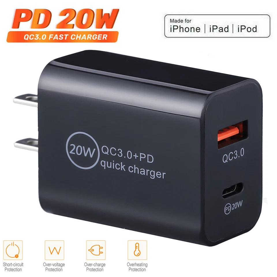 4Pcs PD 20W QC3.0 USB-C Dual Port Adapter Wall Charger For iPhone 14 SAMSUNG S22 - Image 2 of 4