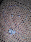 VINTAGE SHIMMER CLEAR CRYSTAL BEAD/SILVERTONE BOW PENDANT NECKLACE/EARRINGS — photo 7