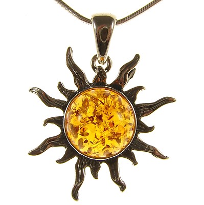 GIFT BOXED BALTIC AMBER STERLING SILVER 925 SUN PENDANT JEWELLERY JEWELRY 