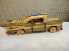 Small Hand Carved Wood Veteran Old Retro Car Figurine Wooden Sculpture Ornament