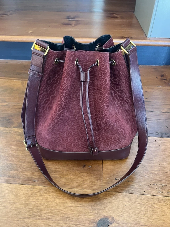 Saint Laurent Suede Monogram Bucket Bag - Image 3 of 4