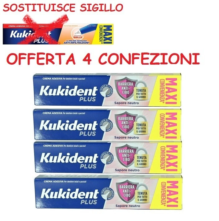 PROCTER & GAMBLE KUKIDENT PLUS SAPORE NEUTRO 4 CONFEZIONI da 57g-sostituisce Kukident sigillo