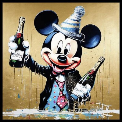 Gold Alu Edition! Mickey Happy New Year  105x105 cm Pop Art/Street Art/Fashion/