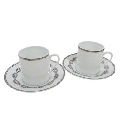 HERMES Chaîne d'Amour 皿 2枚セット HERMES Chaine D'ancre Platinum Coffee Cup Saucer Tableware 2 set
