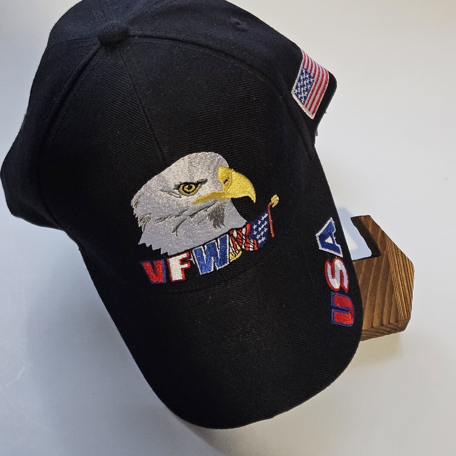 VFW Hat Cap Eagle And Flag BLACK Embroidered Patriotic Baseball Style Strapback