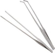 2 Pcs Feeding Tongs, Aquarium Tweezers Stainless Steel Straight and Curved Tweez