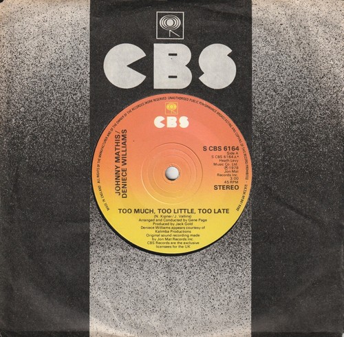 Johnny Mathis & Deniece Williams - Too Much, Too Little.... (CBS 1978) 7" Single