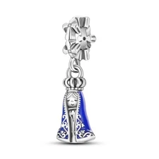 MULA 925 Silver Charm CZ Blue Enamel Holy Mother Dangle For Women Bracelet