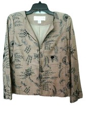 Doncaster Ladies Size 4 Dressy/Dinner Jacket-Tan with Gray Metallic-Sequins-LKN