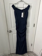 Nicole Miller Collection Womens Long Dress Cocktail 4 Navy Blue Viscose NEW