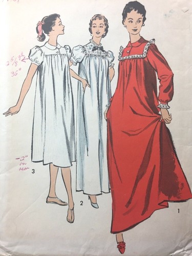 Vintage 1950s Pattern Night Gown Long Short Sleeves Collar ADVANCE #8488 Sz  14 | eBay