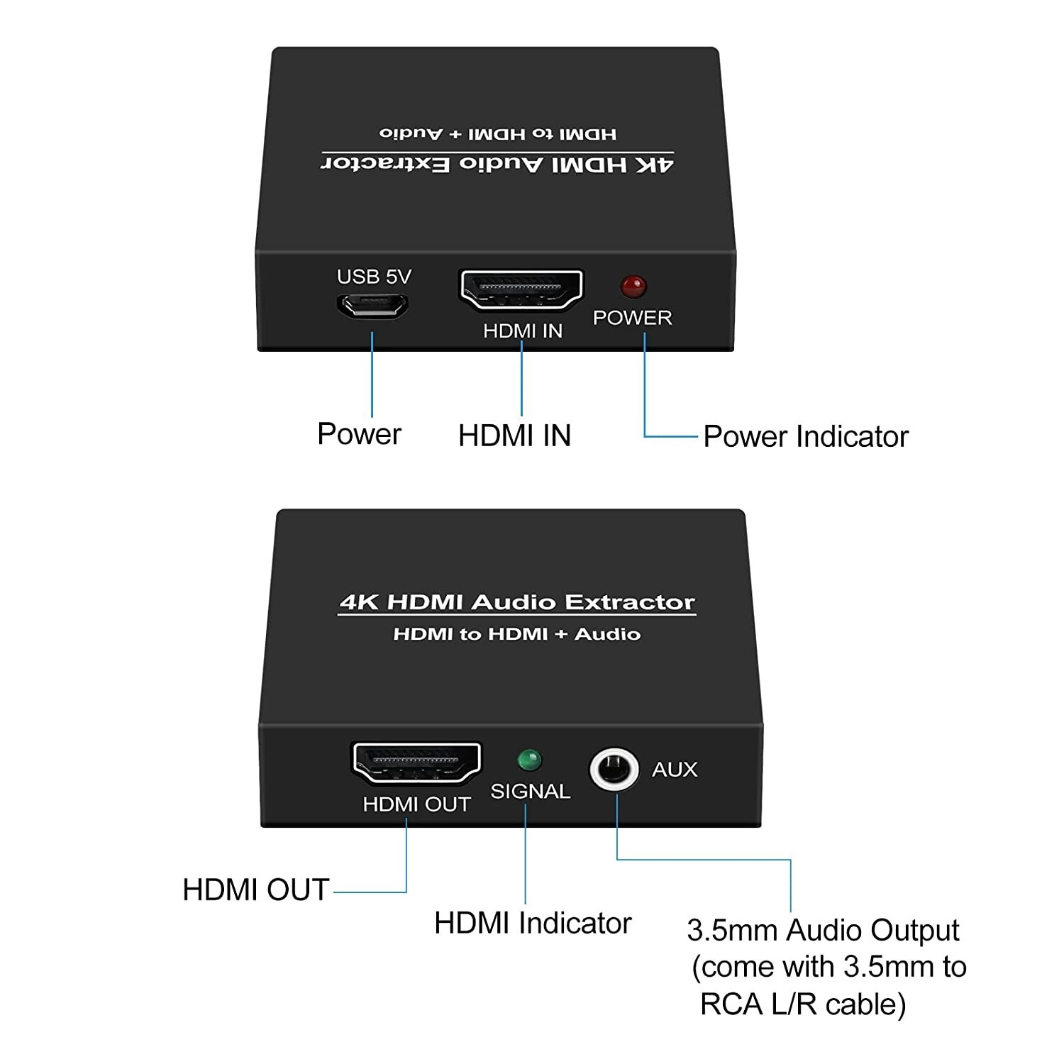 HDMI Audio Extractor 4K, avedio links HDMI to HDMI + 3.5MM Audio Output Converte