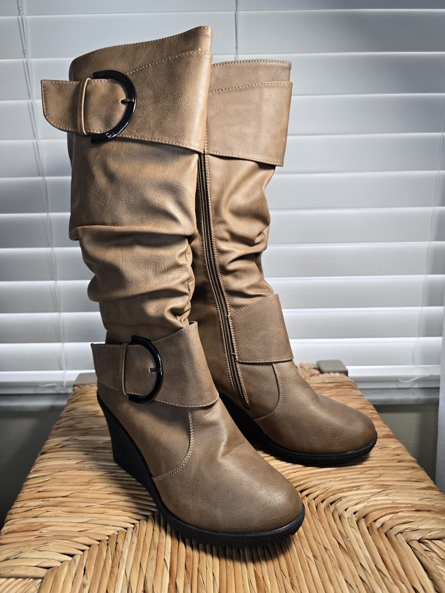 Mid Calf Womens Fashion Boots OKBOP Women's Low-Heeled Mid Calf