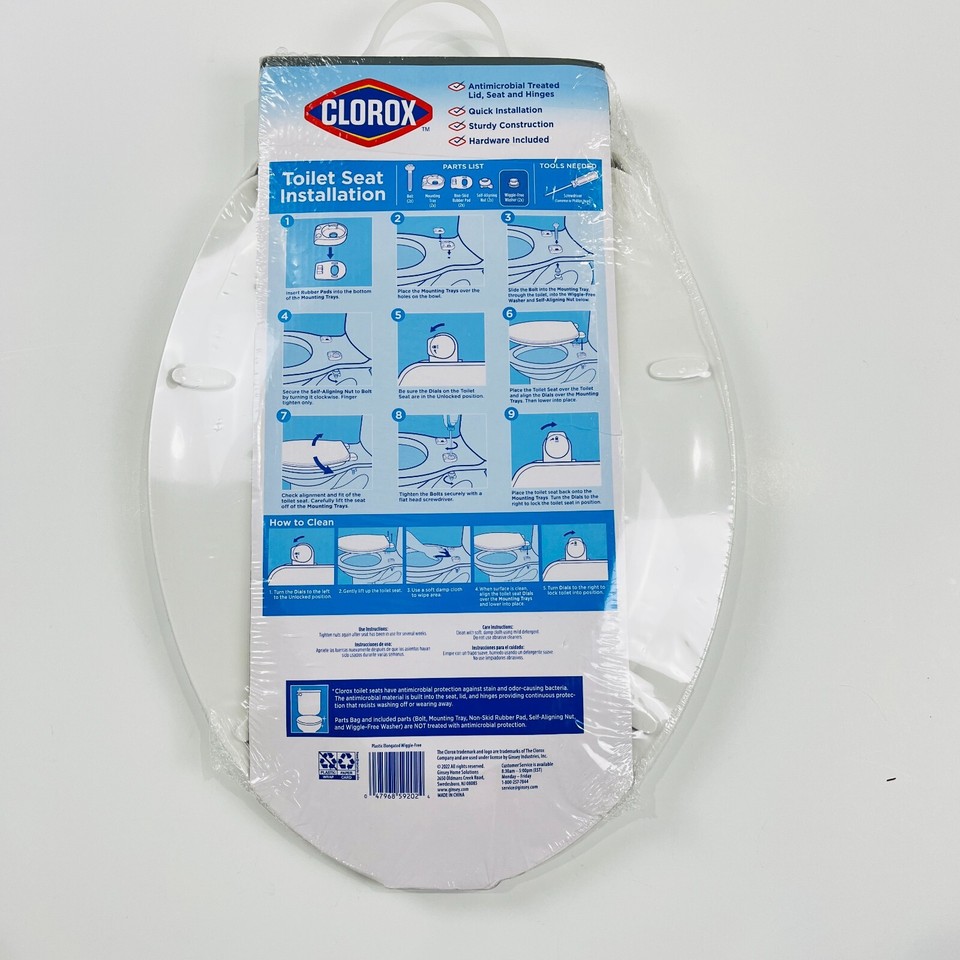 Clorox Durable Plastic Toilet Seat Antimicrobial Protection Elongated