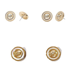 NEW MICHAEL KORS GOLD TONE, "MK" LOGO, MOP,CRYSTALS,DISC STUD EARRINGS MKJ7764