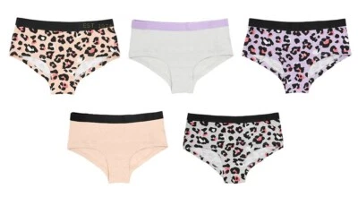TOM & FRANK Tom Franks - Girls 5 Pair Pack Leapord Print Short Briefs 95% Cotton 11-16 Years