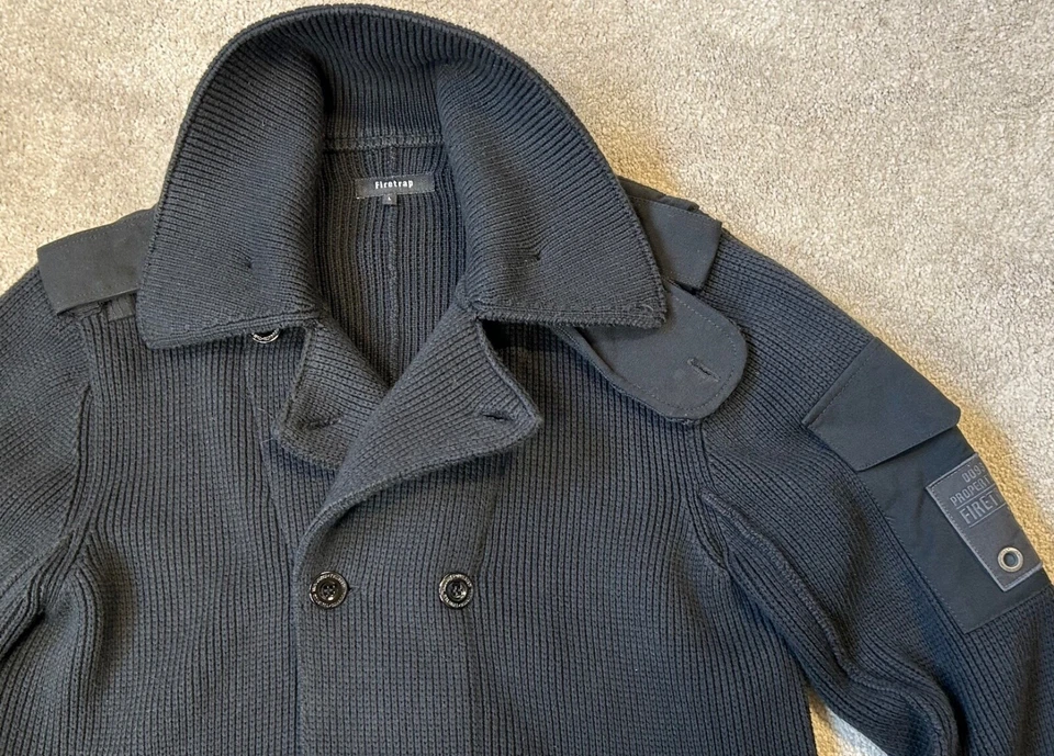 FIRETRAP Chaqueta Negra Para Hombre Tejido Mezcla de Algodón Cárdigan Modelo Jagger Grande Foto 4 de 4