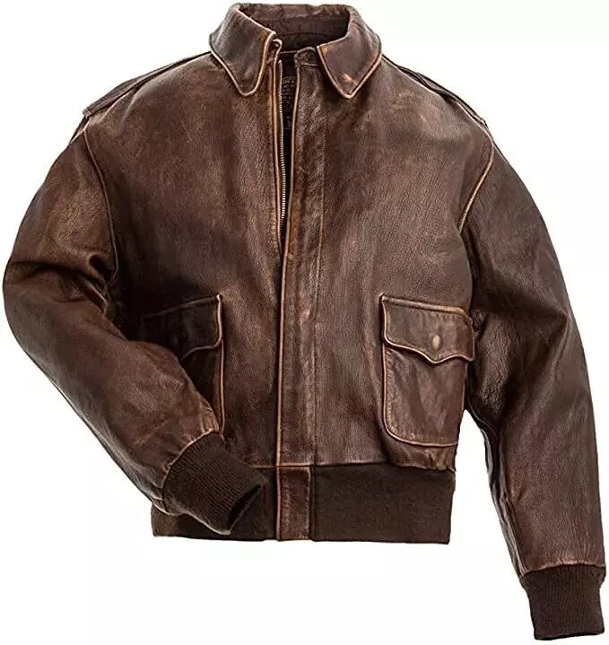 Men's A-2 Aviator Flight Bomber Jacket Distressed Brown Leather Air Force Pilot