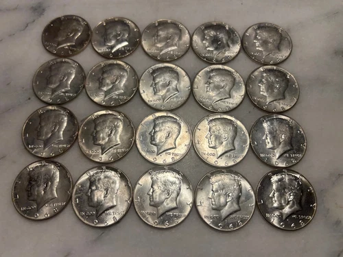 20 Kennedy 1968 D Half Dollars 40% Silver Very Good Condition # 14