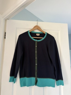 BANANA REPUBLIC ISSA LONDON Silk Cotton Button Down Crew Neck Blue Cardigan (M) 