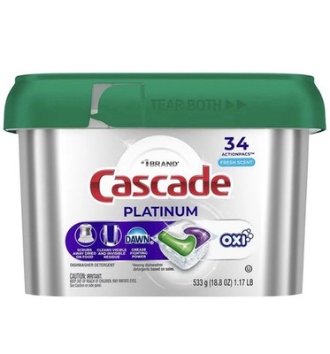 Cascade Platinum Dishwasher Detergent, 34.0 Ct