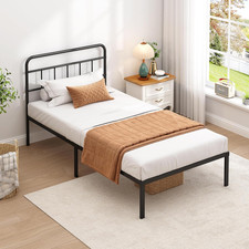 Twin Bed Frame with Classic Headboard,Strong Metal Slats Support,Under Bed Stora