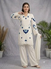 Off White Premium Georgette Pakistani Embroidered Palazzo Suit with Dupatta Wear