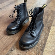 Doc Martens 1460J Kids AirWair Size 2 Black Leather Boots Side Zip Up Boys Girls