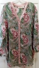 Vtg Victoria  s Secret Gold Label Floral Paisley Night Shirt Robe M/L Semi Sheer