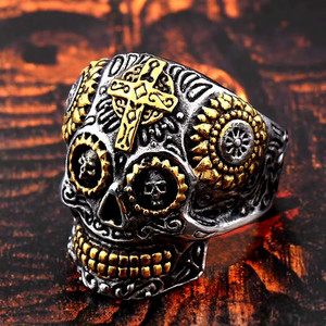 Authentic MENDEL Men's Gold Plated Motorcycle Biker Skull Ring Size 10 Same Day 🚛✅