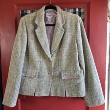 Pendleton Women's Green Multicolor Tweed Silk Long Sleeve Blazer Jacket Size 12