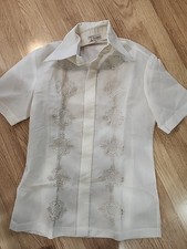 Vintage 1970s Tesoros Philippines Barong Tagalog Mens S Short Sleeve Formal