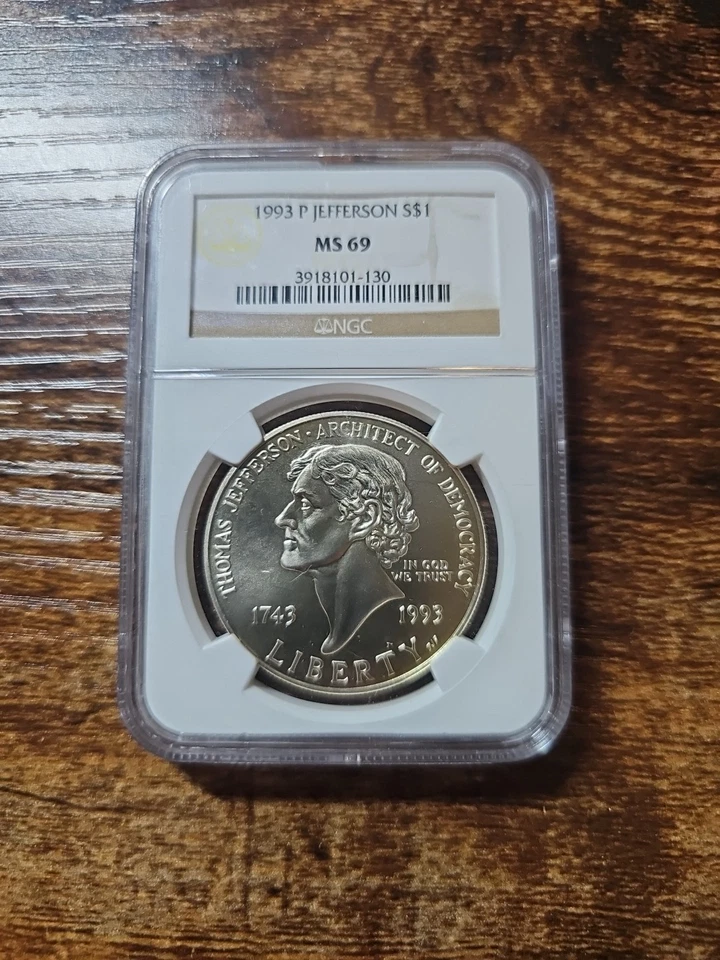 1993-P $1 Silver NGC MS69 Jefferson Dollar 90% HEAVY GOLD TONING 3918101-130 - Image 2 of 4