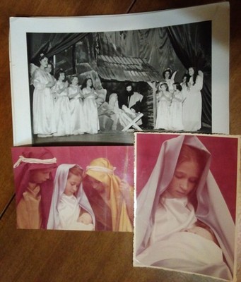 Vtg 3 Religious Photo LOT Manger Scene Christmas Mary Jesus Holy B/W Color Xmas