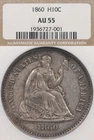 1860 H10C NGC AU55 Seated Liberty Silver Half Dime