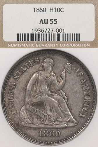 1860 H10C NGC AU55 Seated Liberty Silver Half Dime