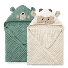 Muslin Baby Hooded Towel 2 Pack, Soft  Absorbent Bath Towel for Infant, Todd...