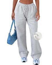 Women Wide Leg Fleece Sweatpants Baggy High Waisted Sweat Pants Casual Drawst...