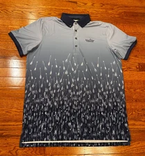 Greyson To Be Free Jellyfish Golf Polo Shirt Mens Large AOP Print Blue Stretch