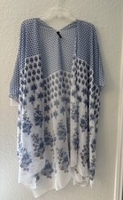 Lane Bryant Kimono White Blue Sheer Floral To...