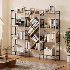 Industrial Bookshelf 4 Tier Rustic Brown Bookcase Storage Shelf for Home Office
