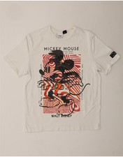 Camiseta Top ZARA Mujer Mickey Mouse Gráfico Reino Unido 14 Mediana Blanca UO10