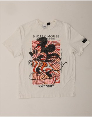 Zara Damen Mickey Mouse Grafik T-Shirt Top UK 14 Medium weiß UO10